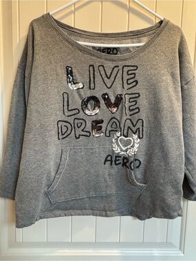 Aero women’s ' Grey 'Live Love Dream' Sequin Pullover Sweatshirt